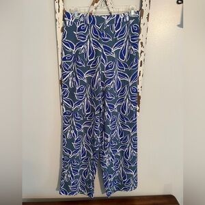 Linen Blend Tropical‎ Floral Wide Leg Pants Medium EUC